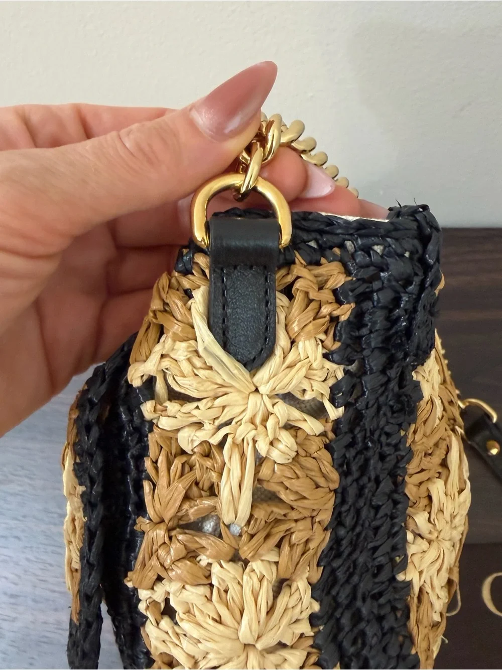 Gucci GG Marmont Raffia Daisy Floral Mini Shoulder Bag Crossbody Beige Black - Picture 15 of 16
